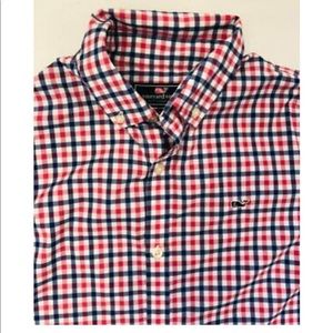 Vineyard Vines Whale Performance gingham shirt boys 4-5 Red,White,Blue